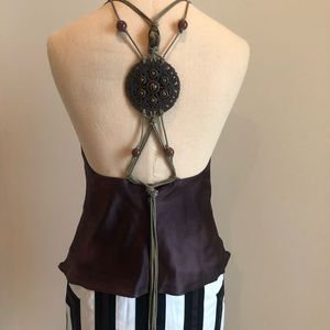 Brown Satin Halter Top-S, Back Embellishments